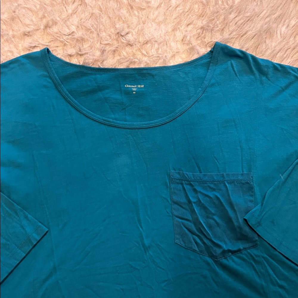 Garnet Hill Teal‎ Quarter Sleeve Soft Cotton Shirt - Picture 2 of 5